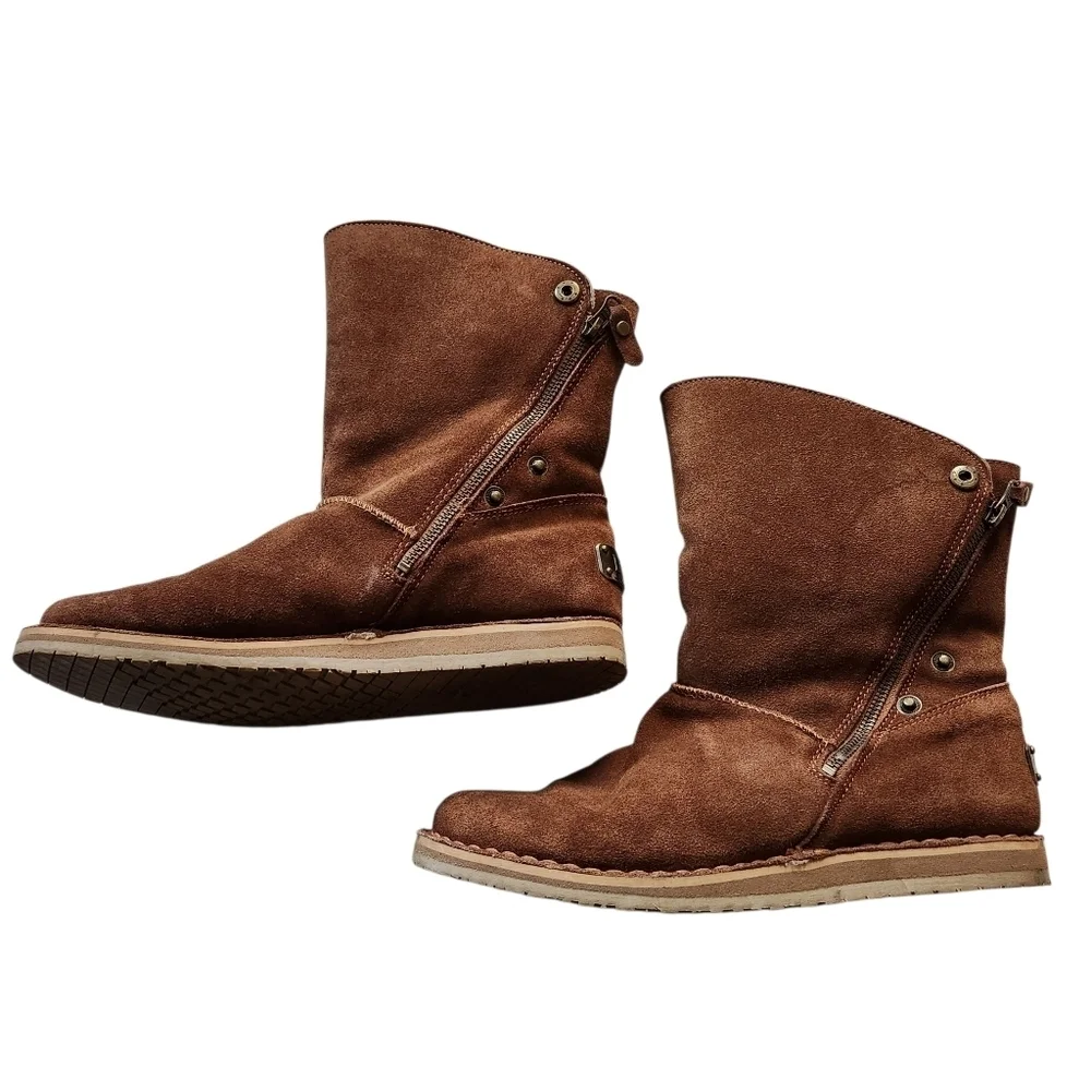 RJ’s Fuzzies Trixie Genuine Sheepskin Suede Convertible Ankle Boots Womens L11
